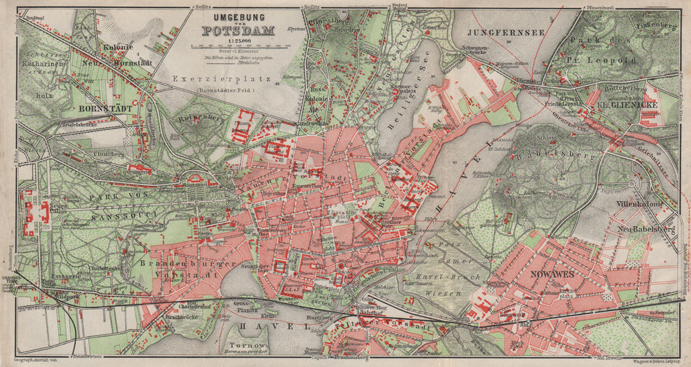 POTSDAM town city stadtplan & environs/umgebung. Nowawes. Brandenburg 1910 map