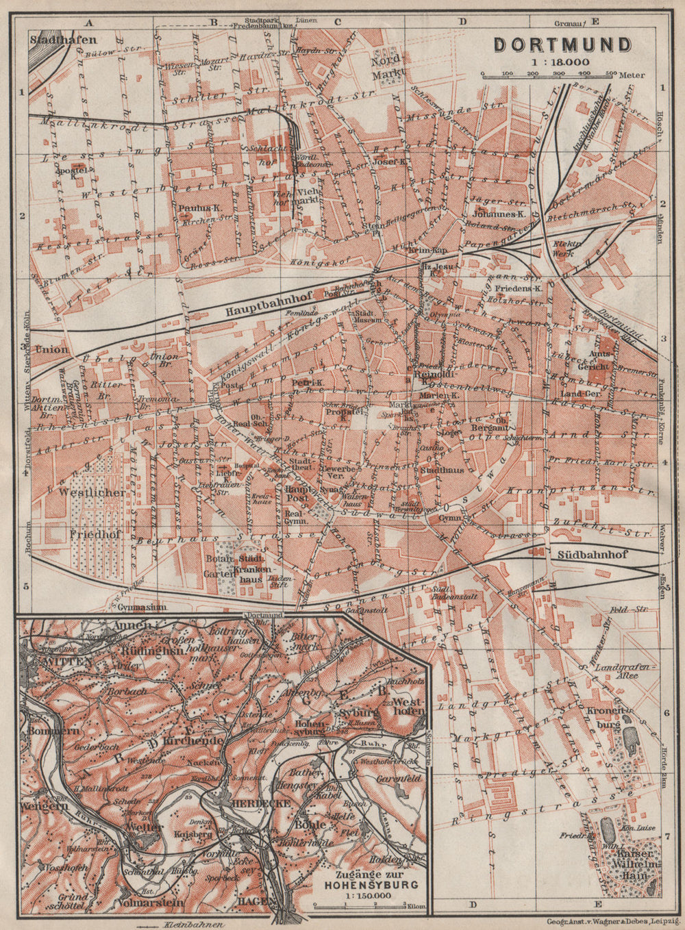 DORTMUND town city stadtplan & Hohensyburg. Northrhine-Westfalia karte 1910 map