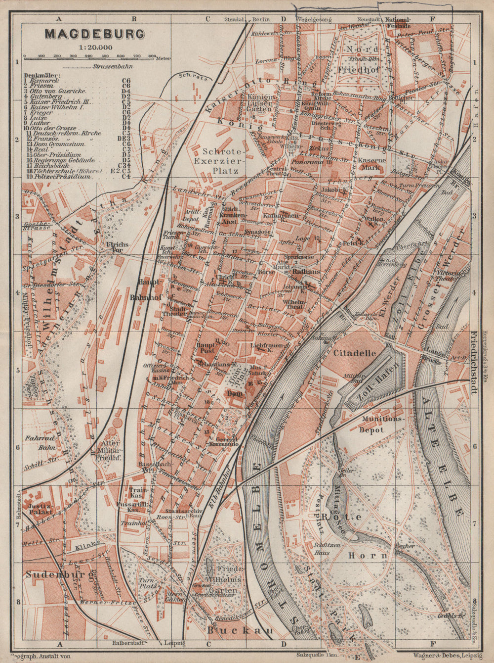 MAGDEBURG antique town city stadtplan. Saxony-Anhalt karte. BAEDEKER 1910 map