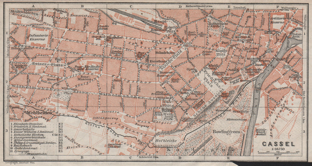 KASSEL CASSEL antique town city stadtplan. Hesse. Germany karte 1910 old map