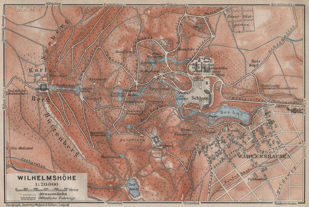 BERGPARK WILHELMSHÖHE. Kassel, Deutschland. Kaupert karte. BAEDEKER 1910 map