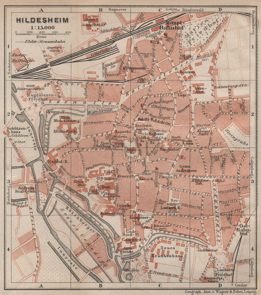 HILDESHEIM antique town city stadtplan. Lower Saxony karte. BAEDEKER 1910 map
