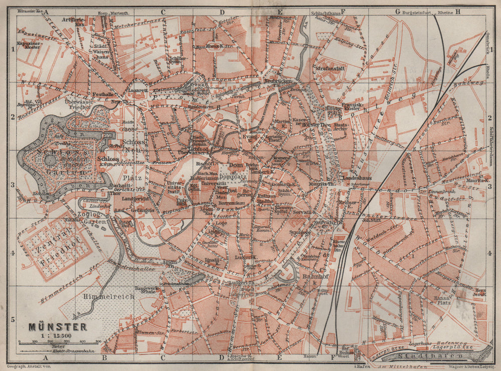 MÜNSTER antique town city stadtplan. Northrhine-Westfalia karte 1910 old map