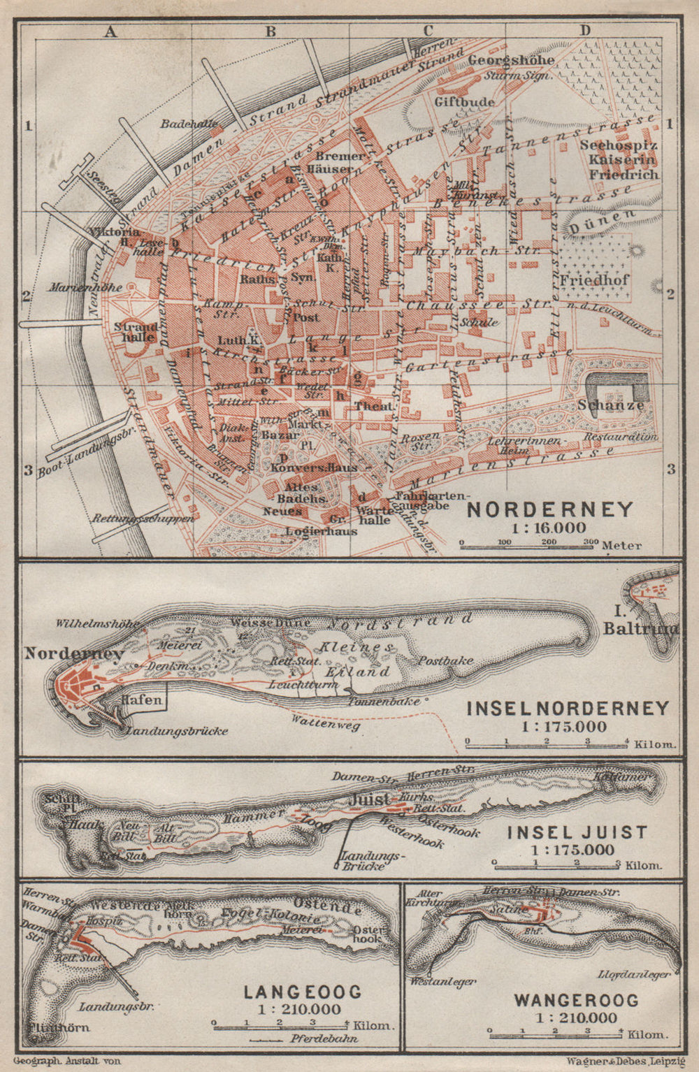 EAST FRISIAN ISLANDS. Ostfriesische Inseln Norderney Juist Langeoog 1910 map