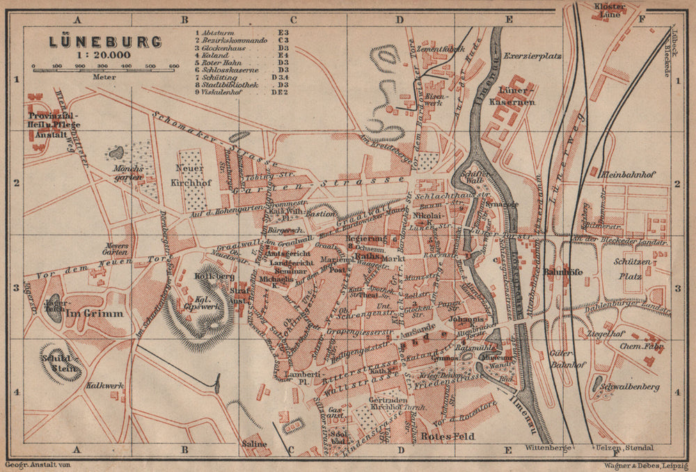 LÜNEBURG antique town city stadtplan. Lunenburg. Lower Saxony karte 1910 map