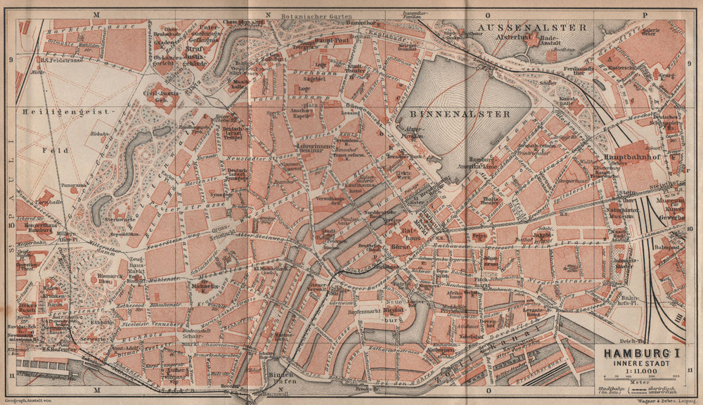 HAMBURG antique town city plan I. Innere Stadt. Binnenalster karte 1910 map