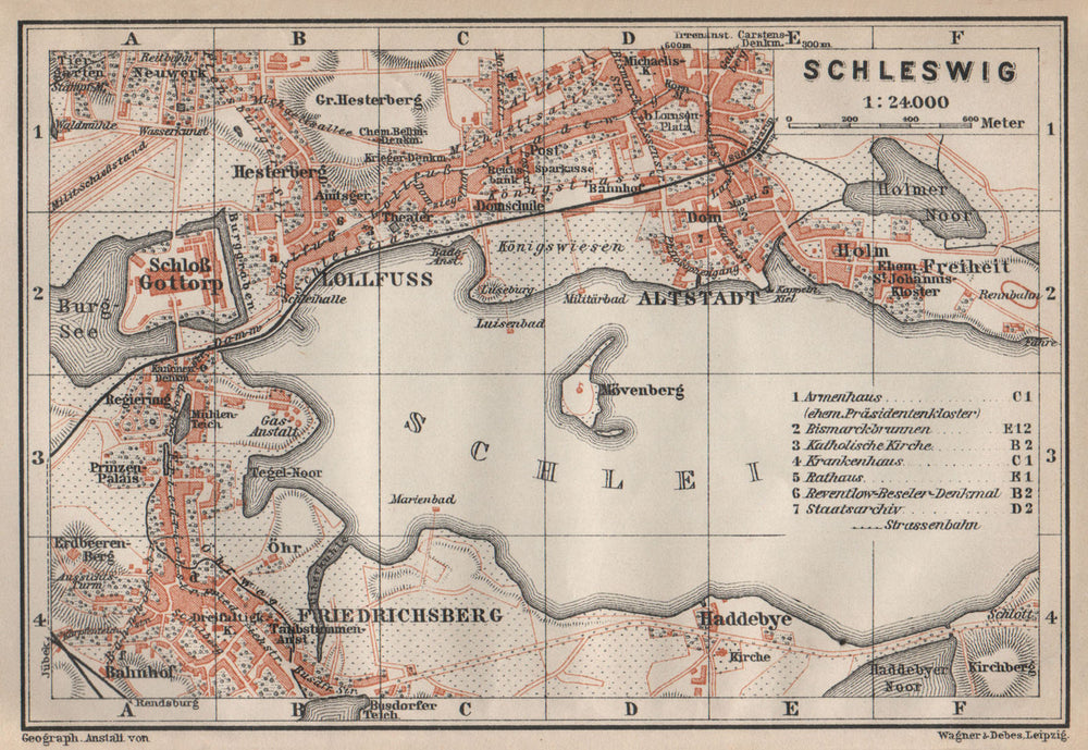 SCHLESWIG town city stadtplan Lollfuss Friedrichsberg Slesvig Gottorp 1910 map