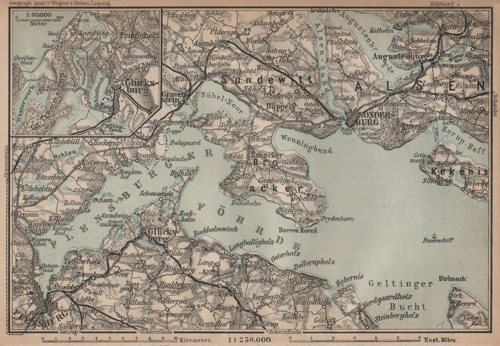 FLENSBURGER FÖRDE FLENSBORG FJORD/Firth. Sonderborg Schleswig-Holstein 1910 map