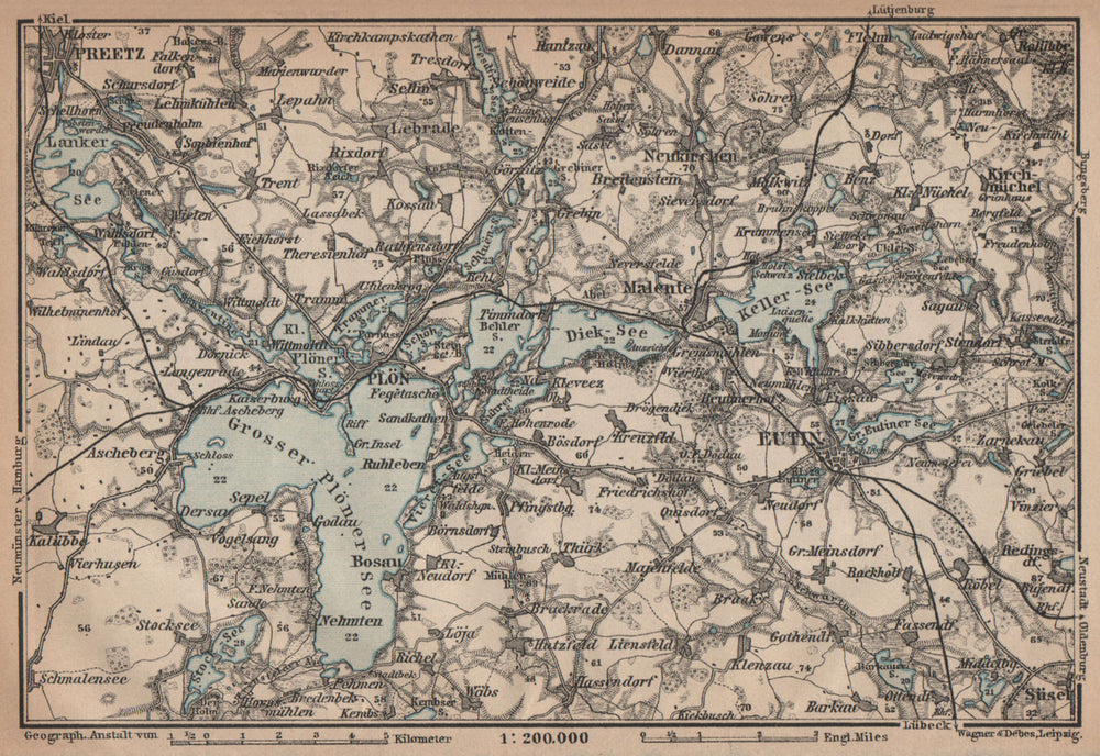 HOLSTEIN SWITZERLAND. Holsteinische Schweiz. Germany. Preetz Eutin Plön 1910 map