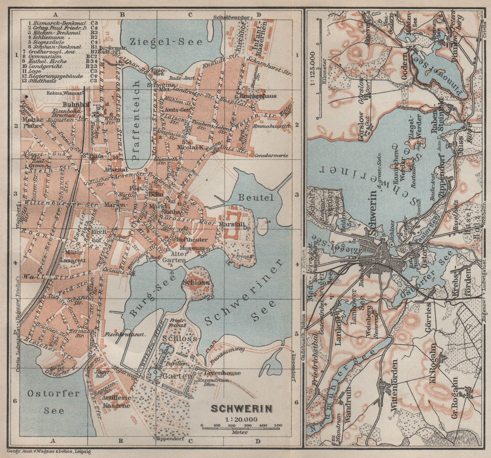 SCHWERIN antique town city stadtplan. Mecklenburg-Vorpommern karte 1910 map