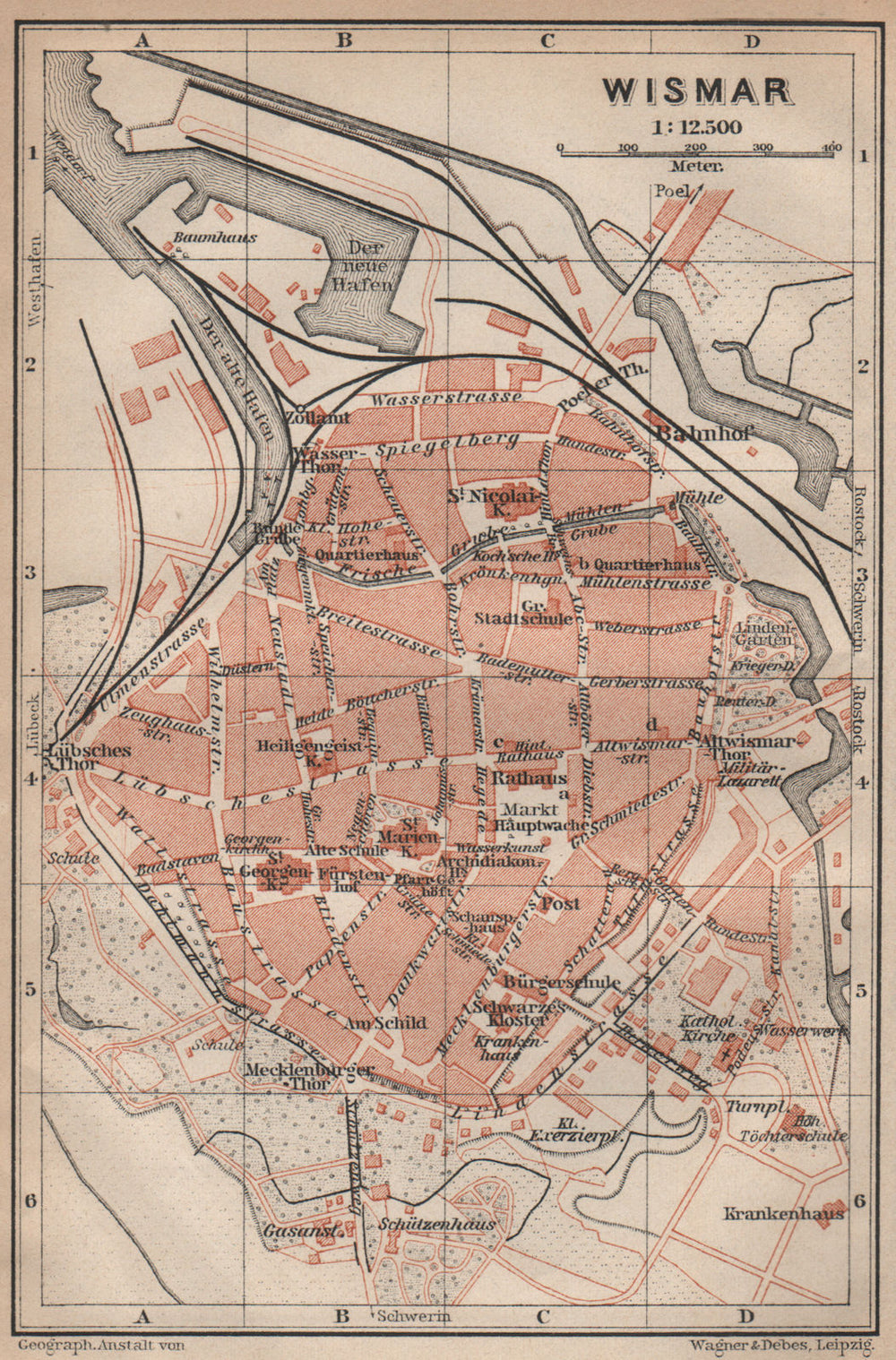 WISMAR antique town city stadtplan. Mecklenburg-Vorpommern karte 1910 old map