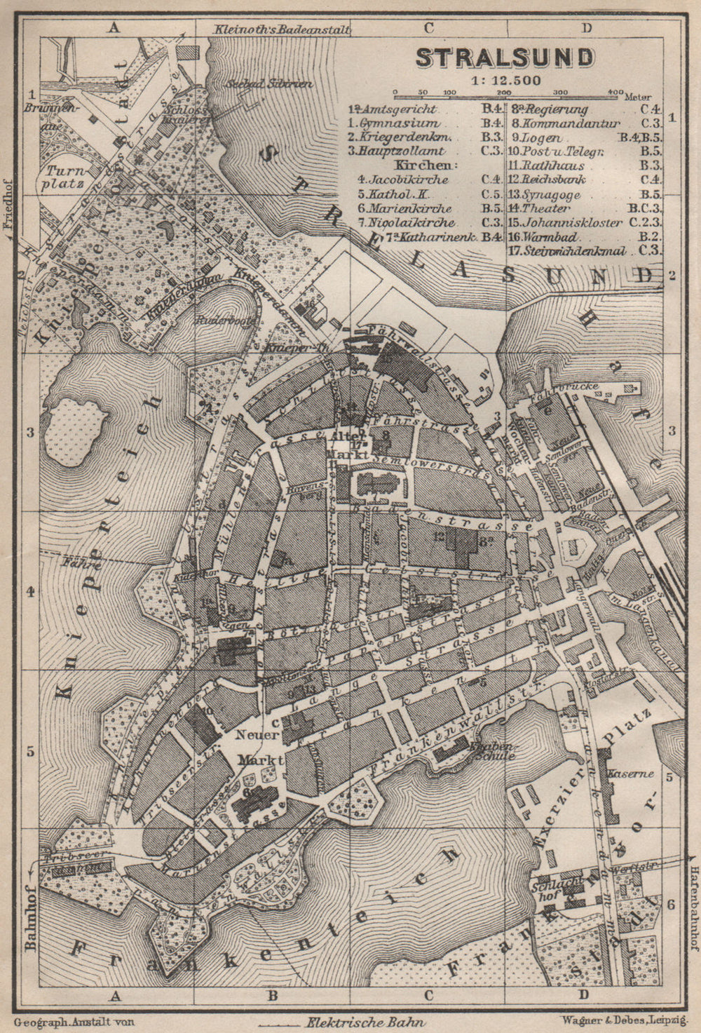 STRALSUND antique town city stadtplan. Mecklenburg-Vorpommern karte 1910 map
