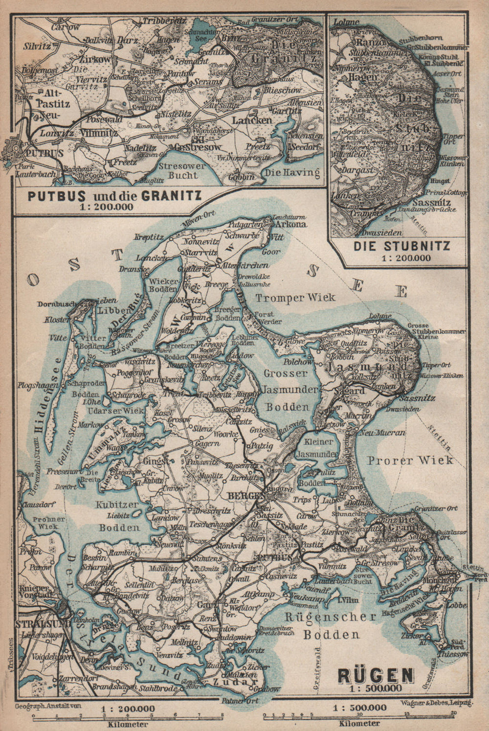 RÜGEN. Stralsund Bergen. Rugen Putbus Granitz Stubnitz. Germany 1910 old map