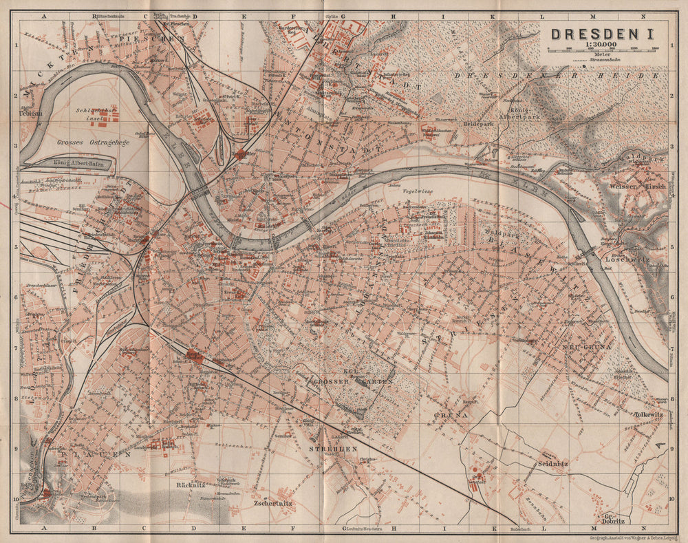 DRESDEN antique town city stadtplan I. Saxony karte. BAEDEKER 1910 old map