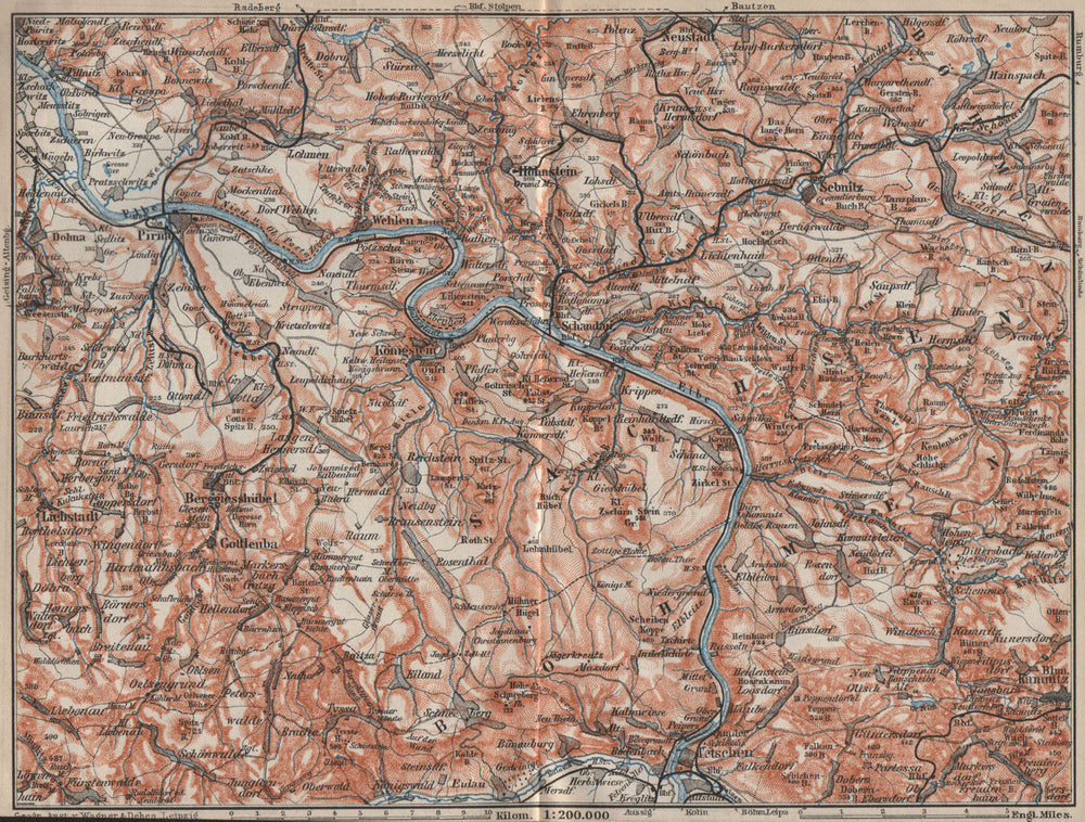 SAXON/BOHEMIAN SWITZERLAND Böhmische/Sächsische Schweiz Ceske Svycarsko 1910 map