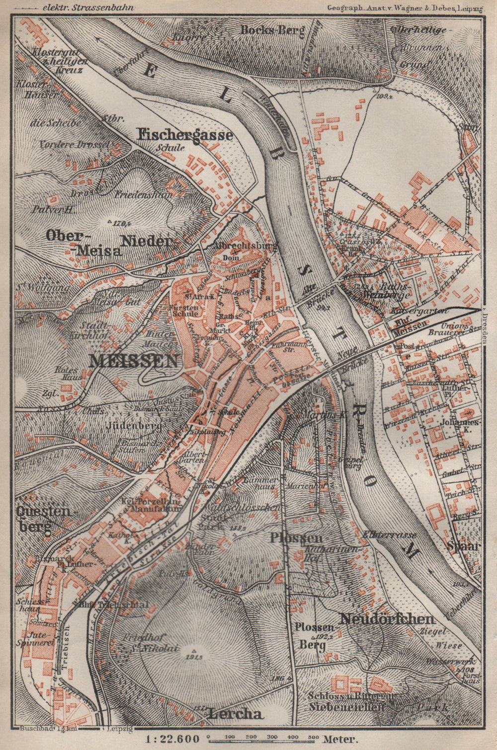 MEISSEN Meißen town city stadtplan & environs/umgebung. Cölln. Saxony 1910 map