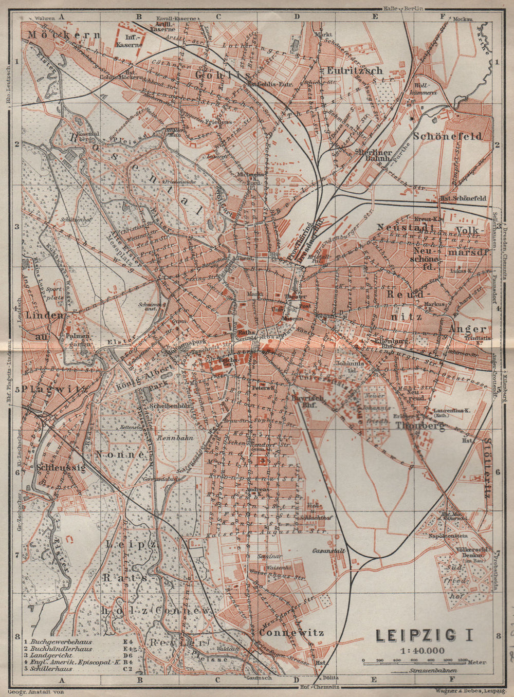 LEIPZIG antique town city stadtplan I. Saxony karte. BAEDEKER 1910 old map