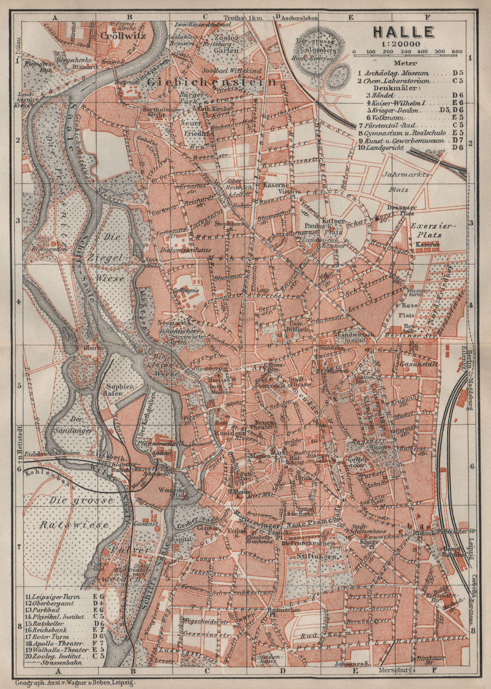 HALLE antique town city stadtplan. Saxony-Anhalt karte. BAEDEKER 1910 old map