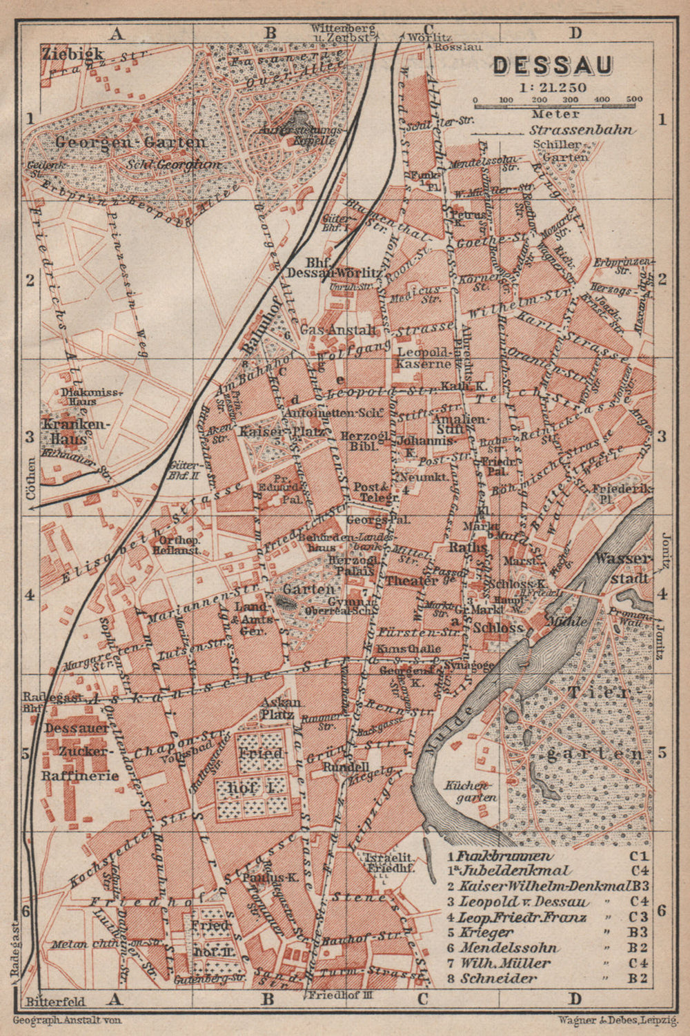 DESSAU antique town city stadtplan. Saxony-Anhalt karte. BAEDEKER 1910 old map