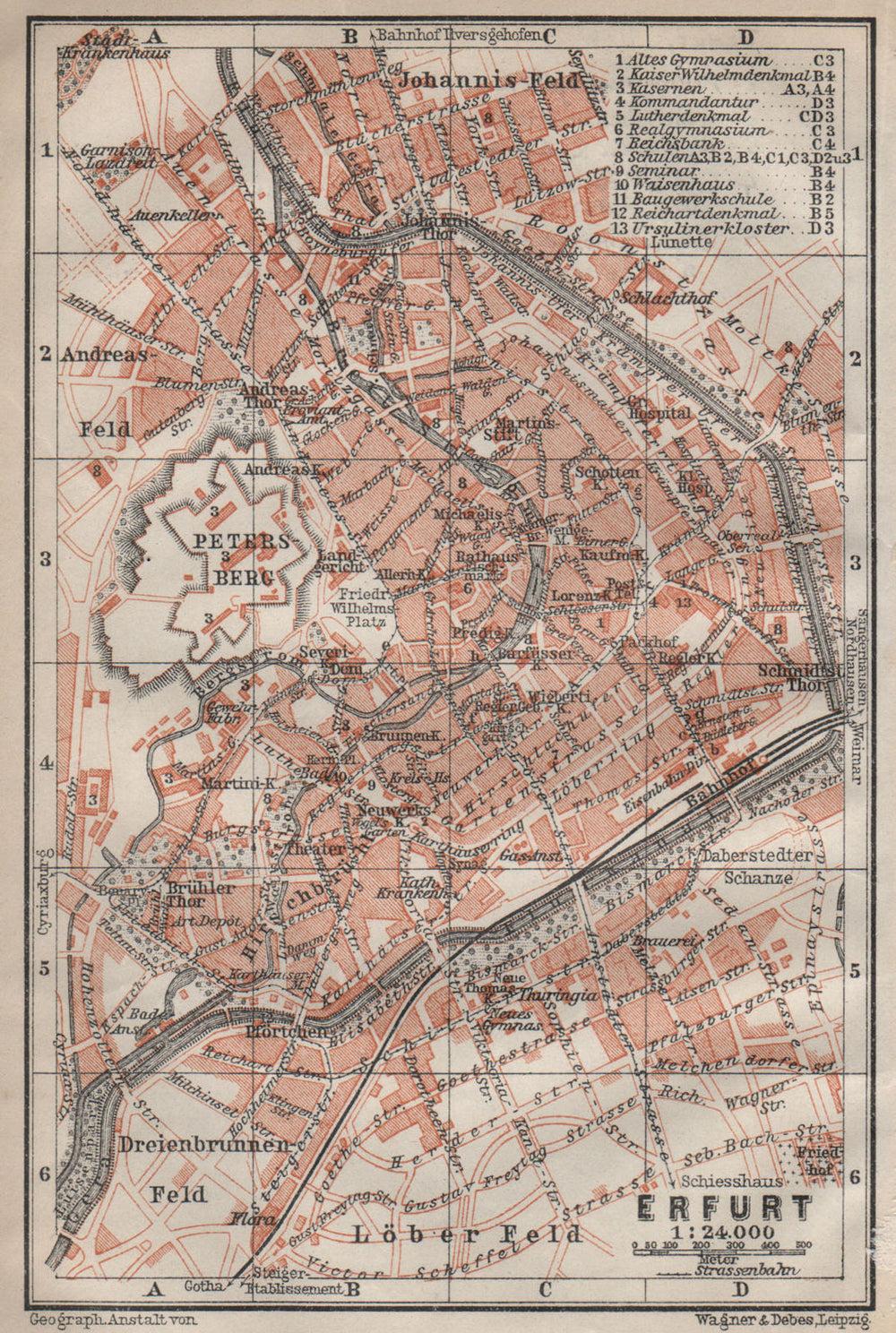 ERFURT antique town city stadtplan. Thuringia karte. BAEDEKER 1910 old map