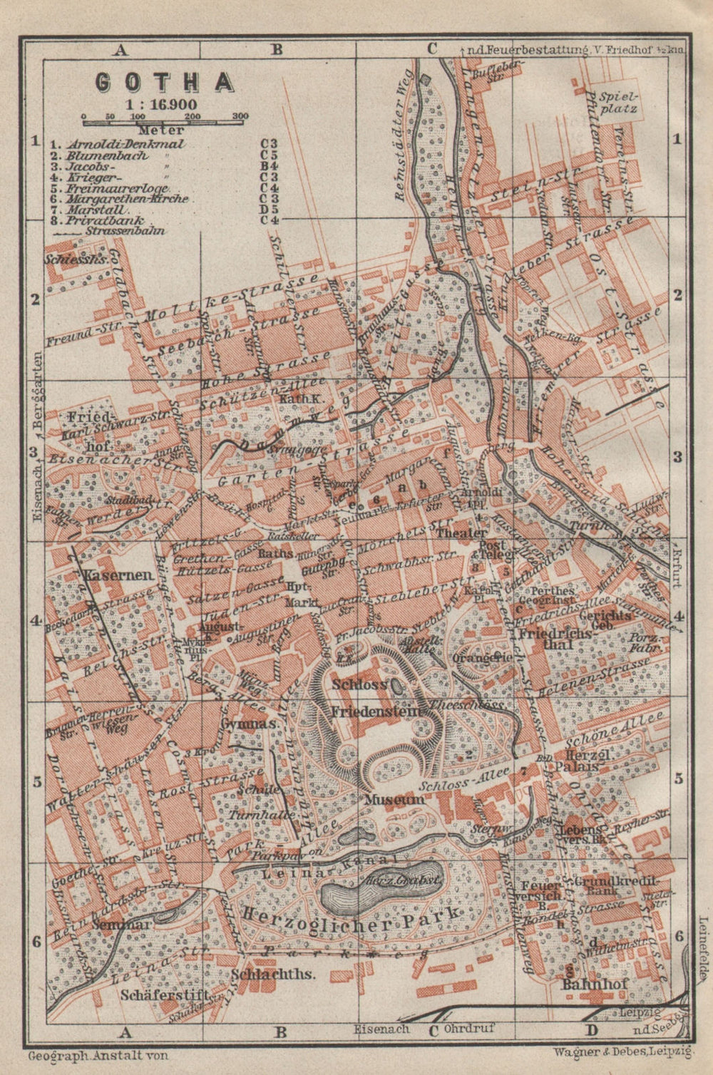 GOTHA town city stadtplan. Thuringia. Schloss Friedenstein karte 1910 old map