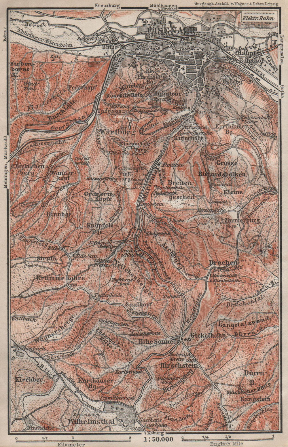 EISENACH & environs/umgebung. Wartburg. Thuringia karte. BAEDEKER 1910 old map