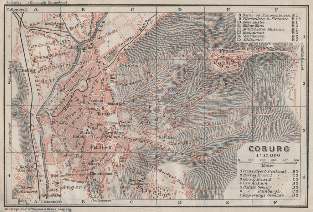 COBURG antique town city stadtplan & environs/umgebung. Bavaria karte 1910 map