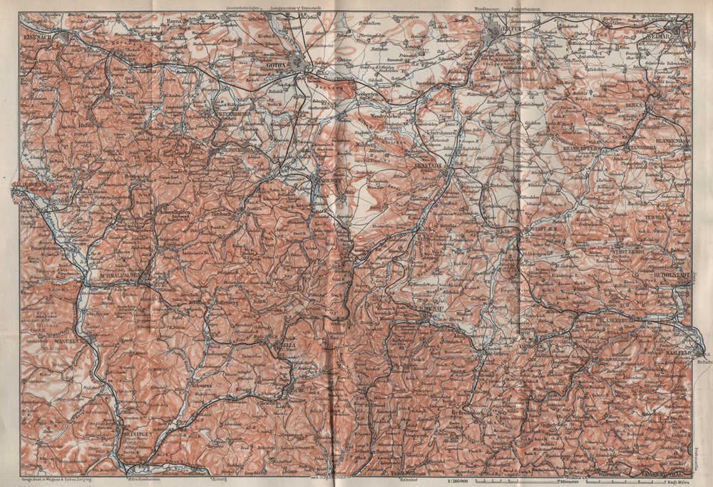 THÜRINGER WALD. Thuringian Forest. Gotha Eisenach Erfurt Weimar karte 1910 map