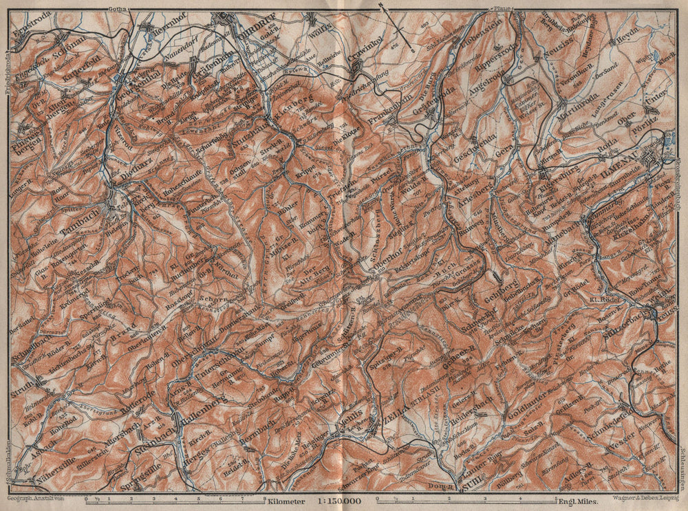 THURINGIAN FOREST, EAST. Thüringer Wald. Tambach Ilmenau. BAEDEKER 1910 map
