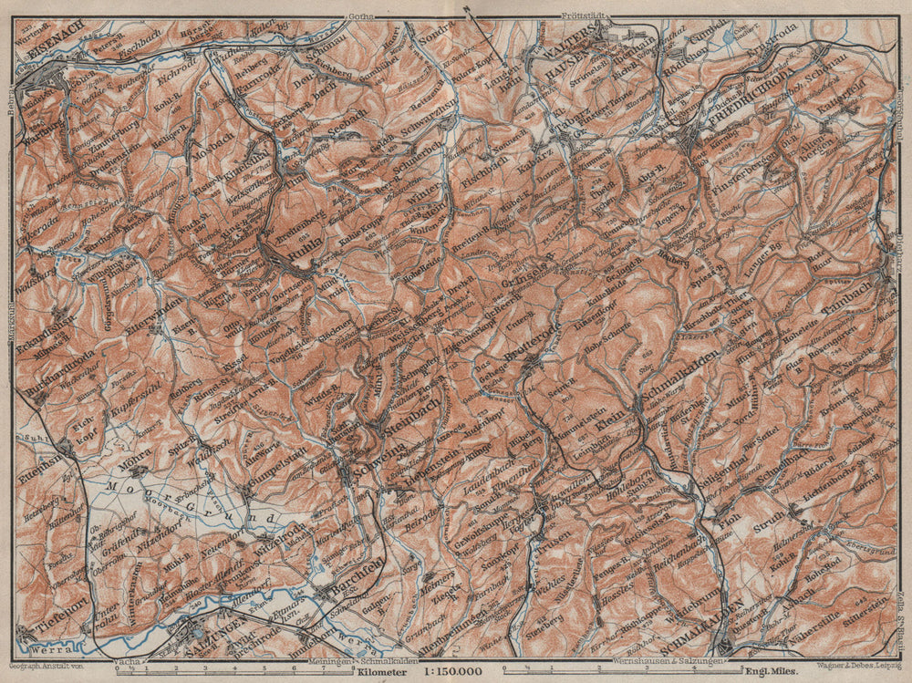 THURINGIAN FOREST WEST. Thüringer Wald Eisenach Friedrichroda. BAEDEKER 1910 map