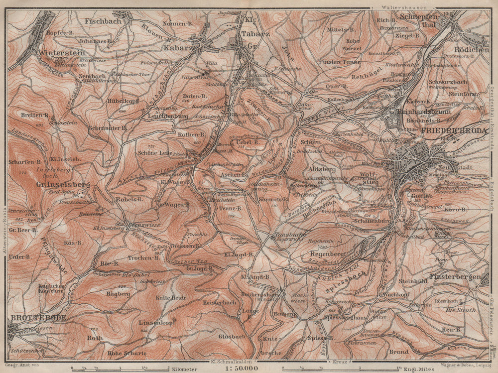 FRIEDRICHRODA & Thüringer Wald. Brotterode Großer Inselsberg Thuringia 1910 map
