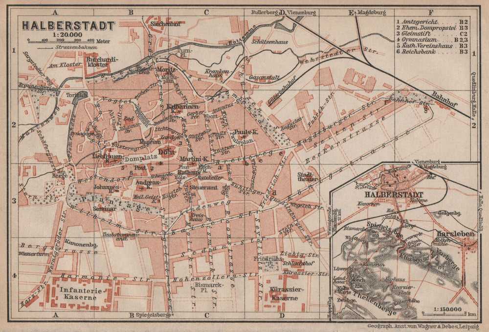 HALBERSTADT antique town city stadtplan. Saxony-Anhalt karte. BAEDEKER 1910 map