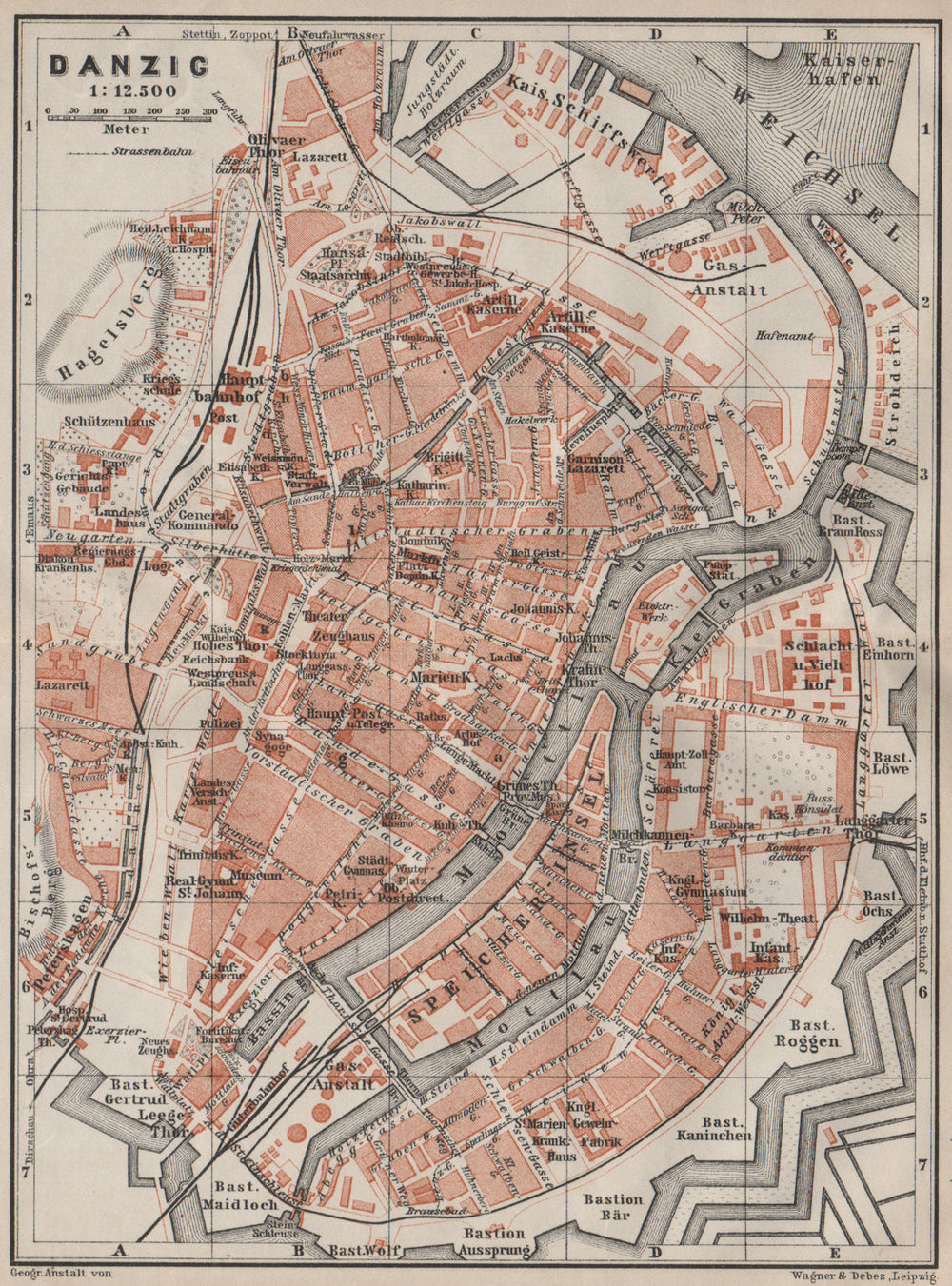 GDANSK antique town city plan miasta. Gdańsk Danzig. Poland mapa 1910 old