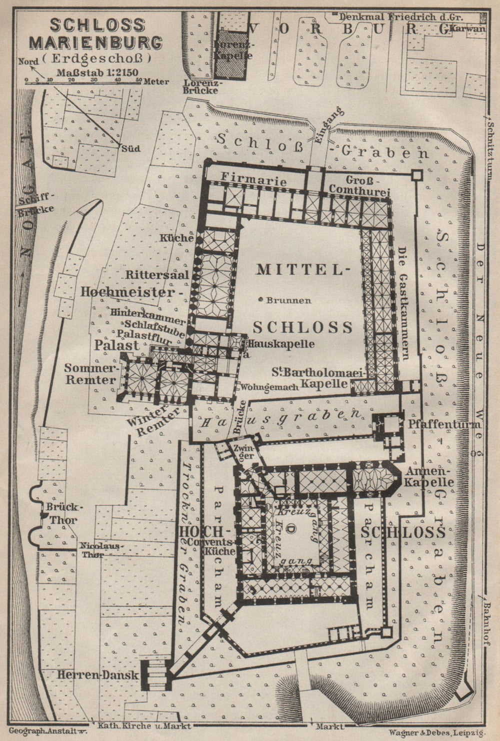 ZAMEK W MALBORKU. Ordensburg Marienburg. Malbork Castle plan. Poland 1910 map