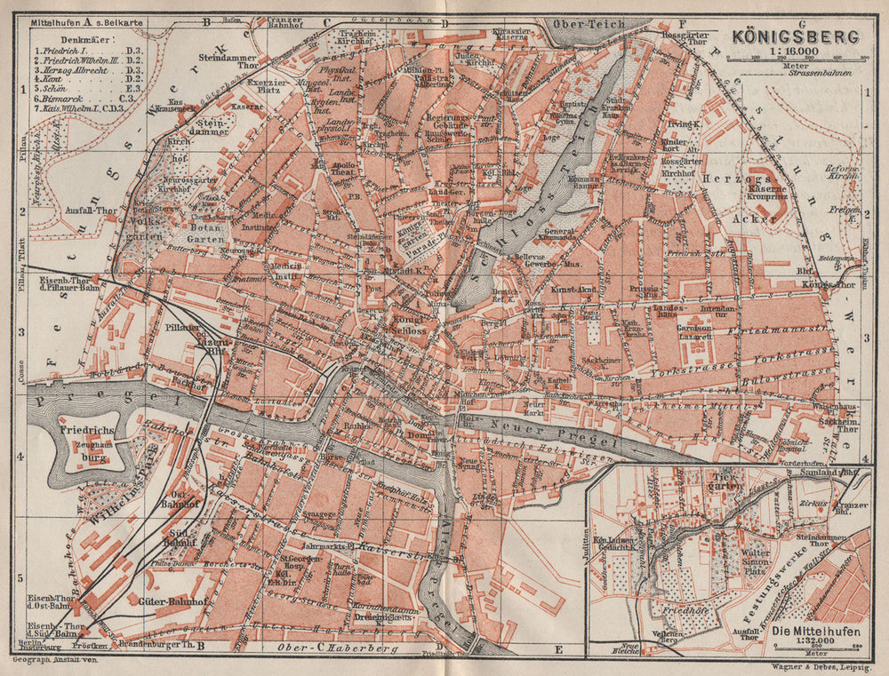 KÖNIGSBERG KALININGRAD town city stadtplan. Калининград. Russia 1910 old map