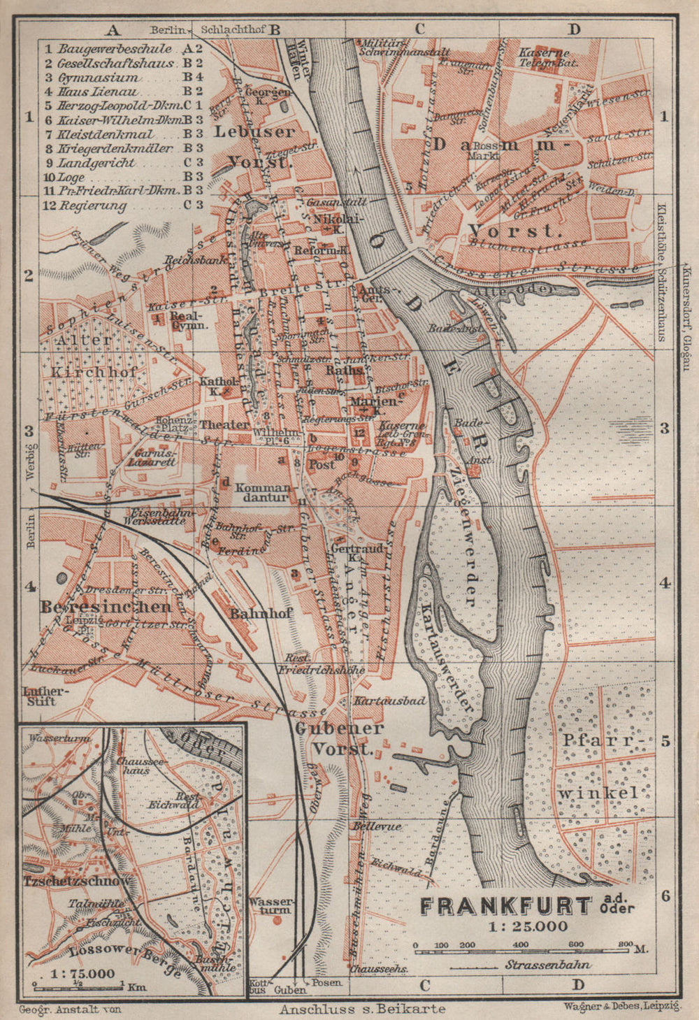 FRANKFURT AN DER ODER antique town city stadtplan. Hessen karte 1910 old map