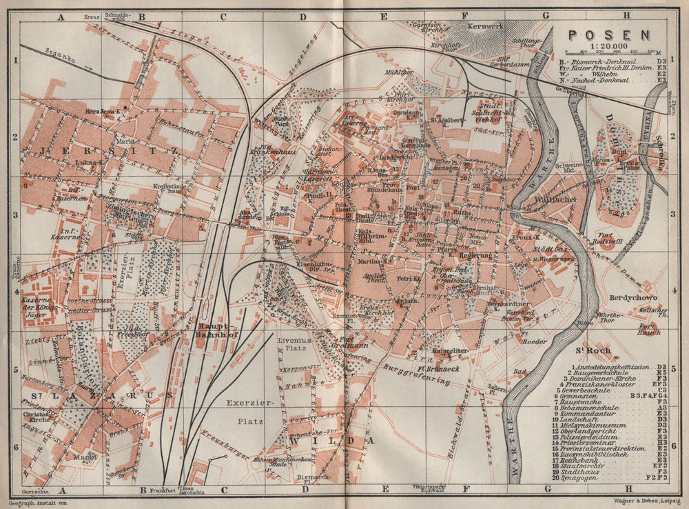 POSEN POZNAN antique town city plan miasta. Poznań. Poland mapa 1910 old
