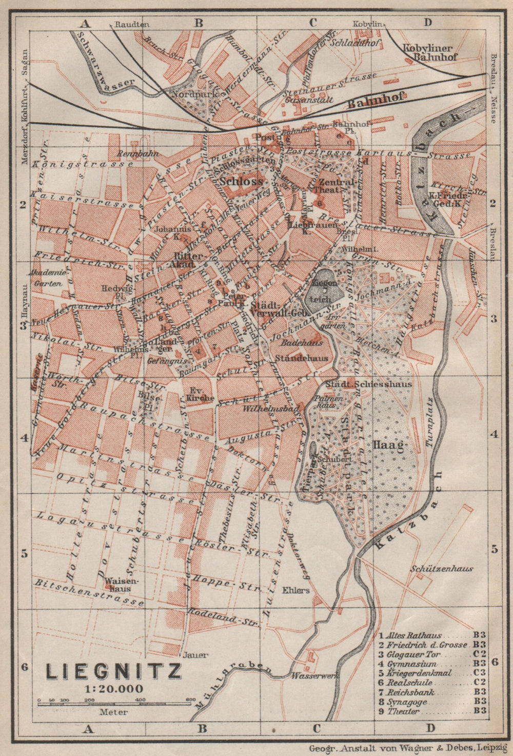 LIEGNITZ LEGNICA antique town city plan miasta. Silesia, Poland mapa 1910