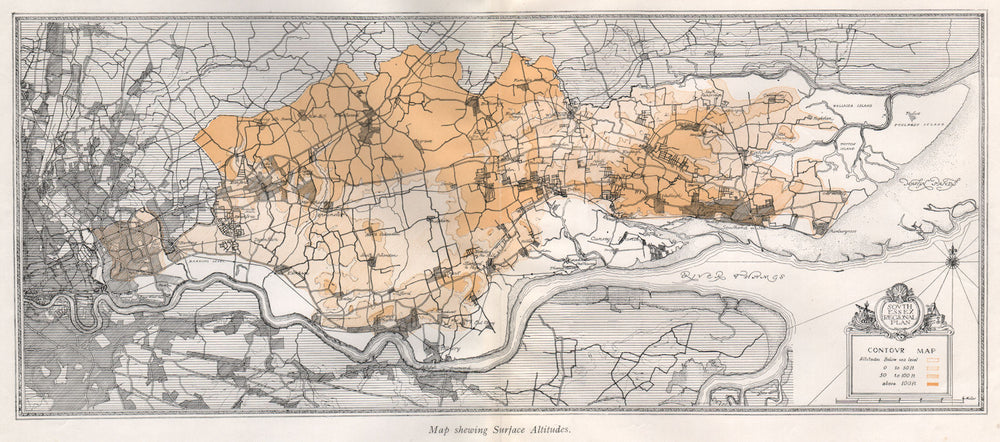 SOUTH ESSEX Surface altitude. Relief. Floodplain. Thames estuary 1931 old map