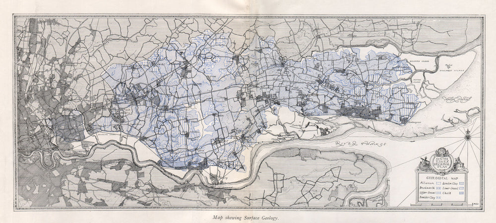 SOUTH ESSEX Surface geology. Thames estuary. Gravel clay alluvium chalk 1931 map