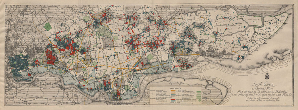 SOUTH ESSEX REGIONAL PLAN. Residential Industrial Leisure zoning. Roads 1931 map