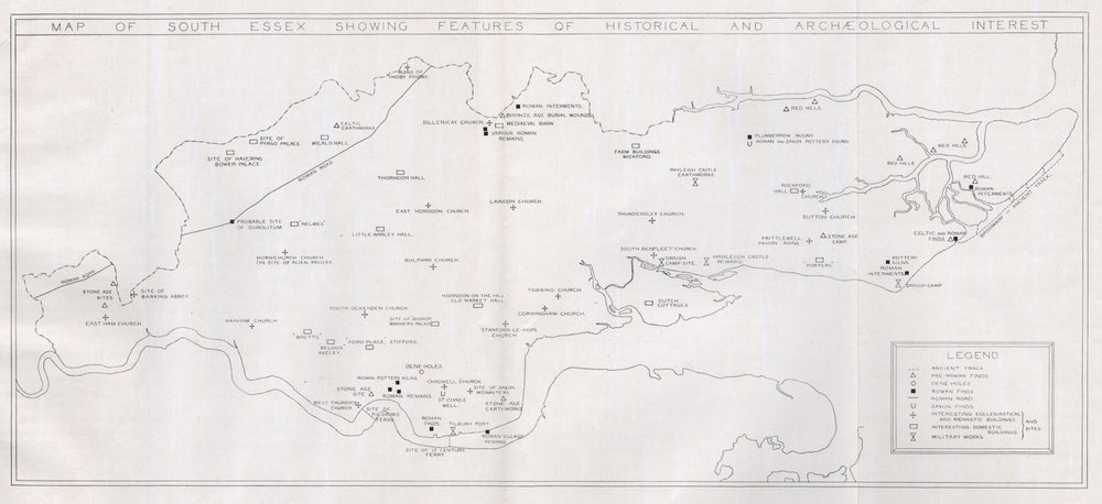 SOUTH ESSEX historical & archaeological sites. Thames Estuary 1931 old map