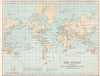 The World showing the eastern & western maritimes routes to Australia c1874 map
