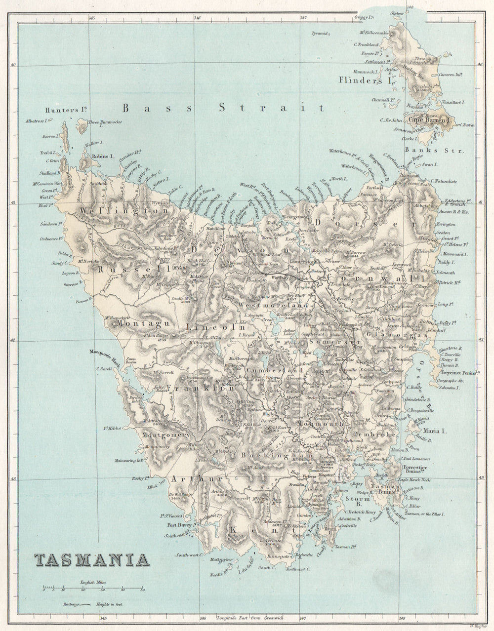 "Tasmania ", Australia. BOOTH c1874 old antique vintage map plan chart