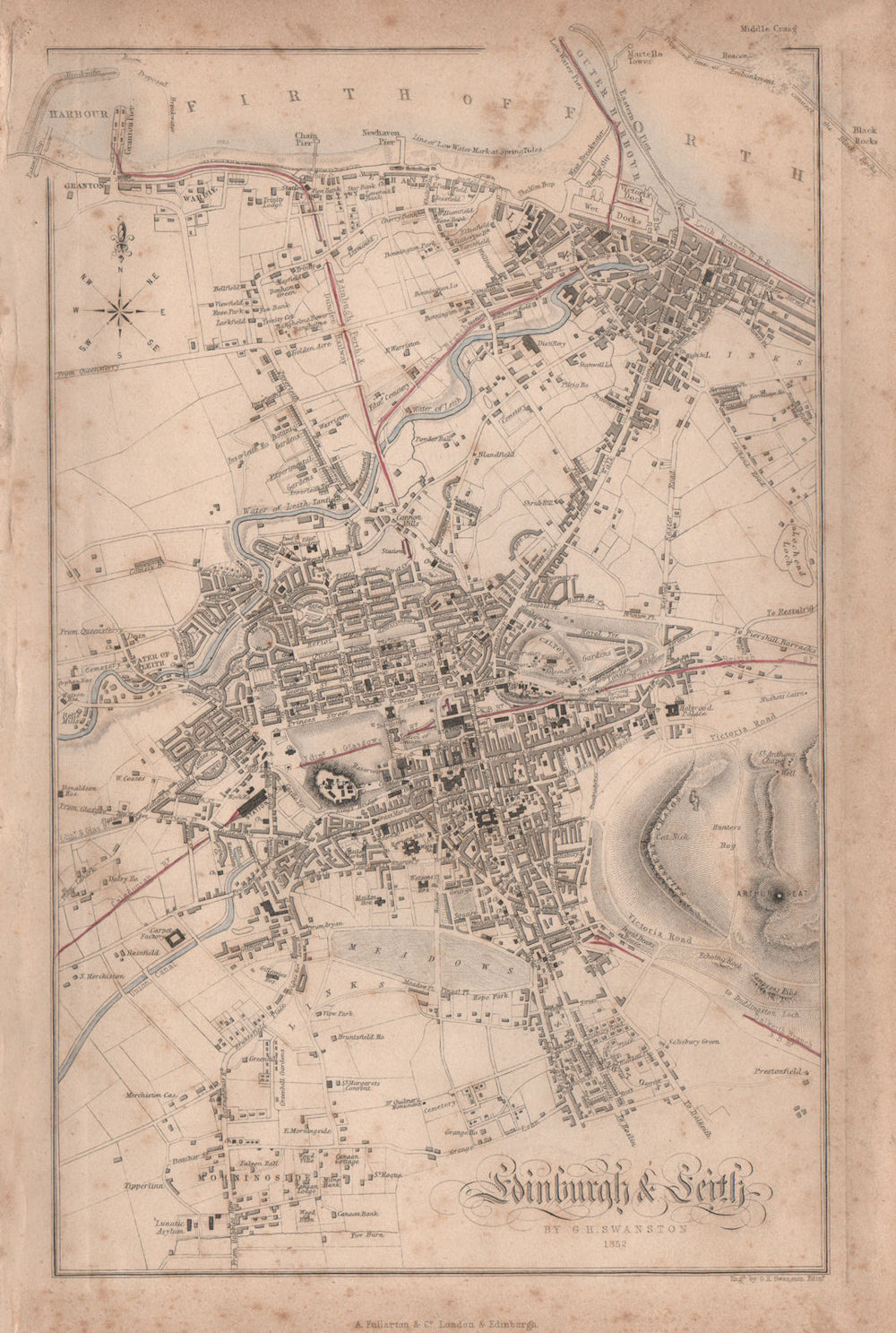 EDINBURGH & LEITH antique town city plan. Scotland. SWANSTON 1868 old map