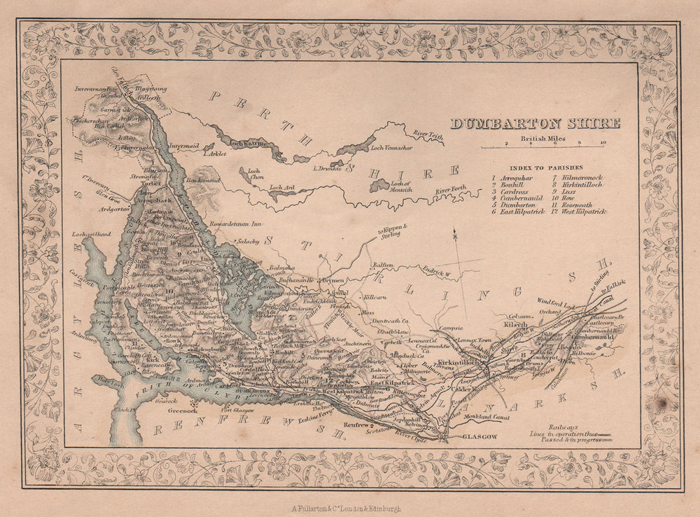 Decorative antique county map of Dunbartonshire. FULLARTON 1868 old