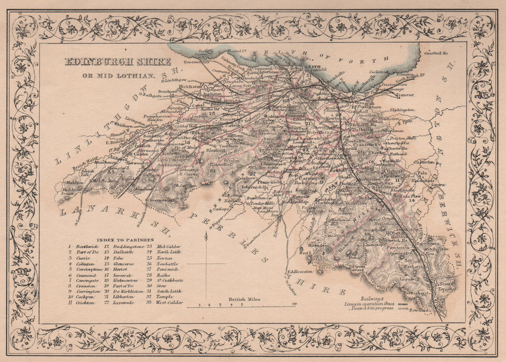 Antique county map of Edinburghshire or Midlothian. FULLARTON 1868 old