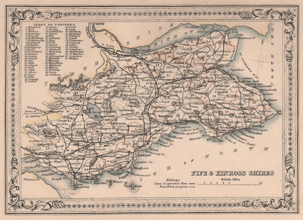 Decorative antique county map of Fifeshire & Kinross-shire. FULLARTON 1868