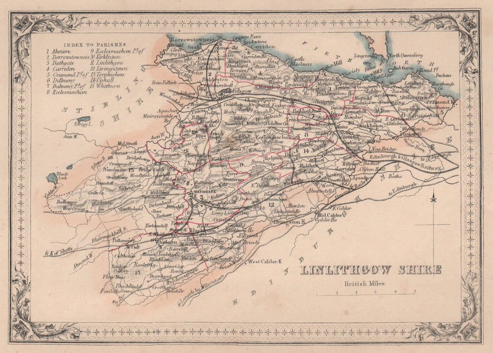 Decorative antique county map of Linlithgowshire, Scotland. FULLARTON 1868