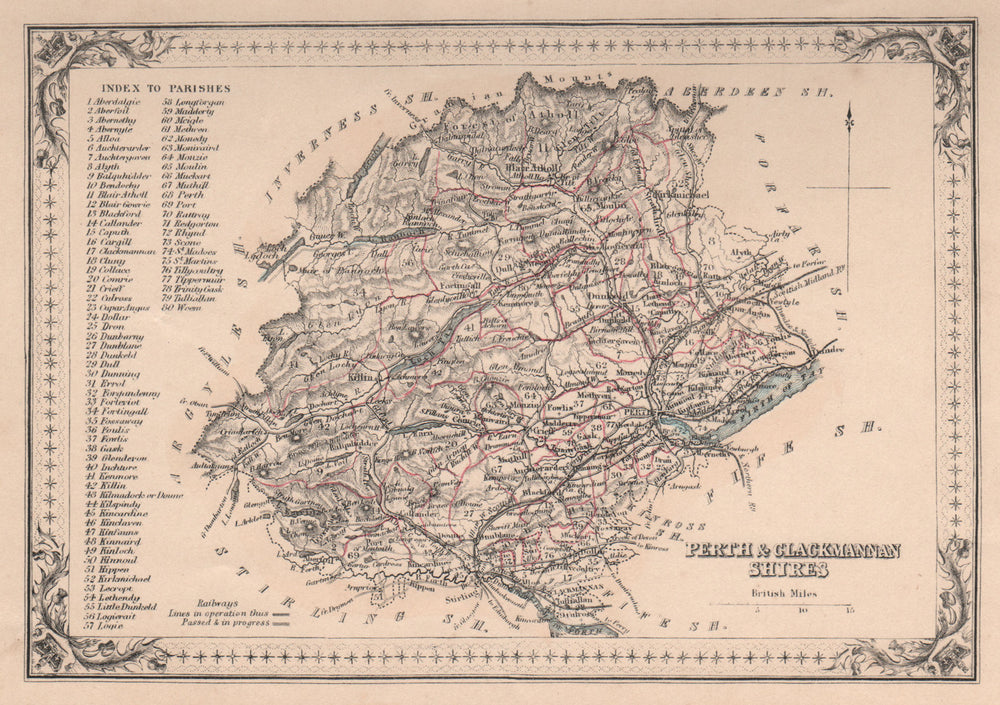 Antique county map of Perthshire & Clackmannanshire. FULLARTON 1868 old